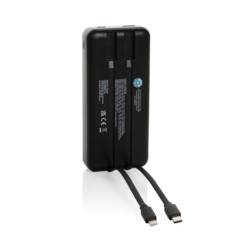 Power bank do laptopa 20000 mAh Gridley, RABS z własnym nadrukiem, kolor czarny