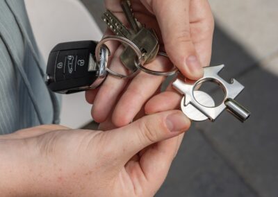 Brelok do kluczy 3 w 1 z własnym nadrukiem, kolor srebrny