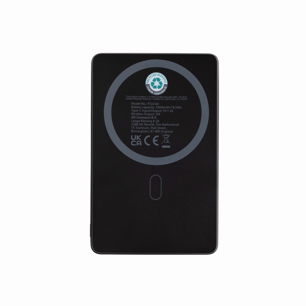 Power bank 5000 mAh, ładowarka bezprzewodowa 5W Orion z własnym nadrukiem, kolor czarny