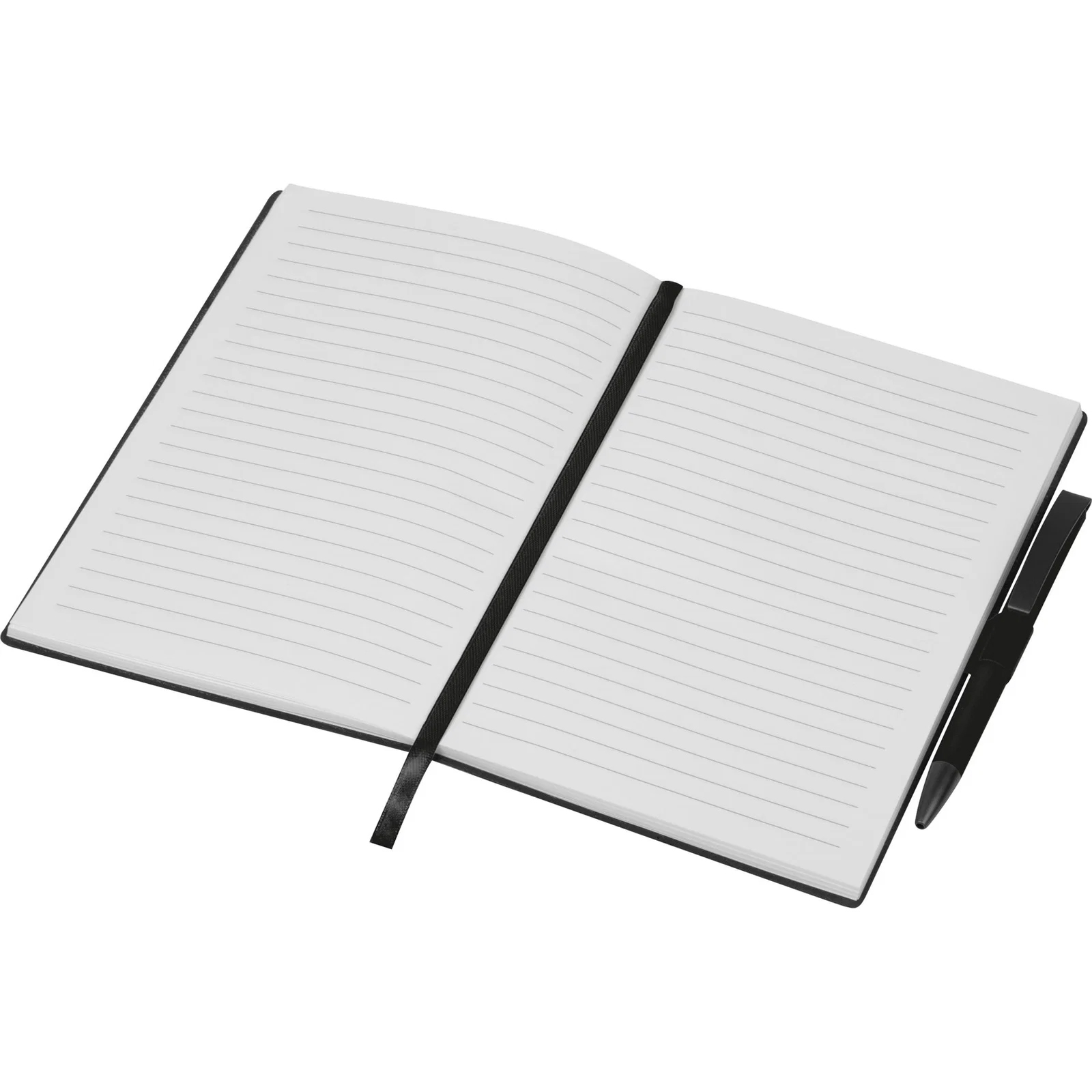 Notes A5 w linie z długopisem MERSIN - z logo z własnym nadrukiem, kolor czarny