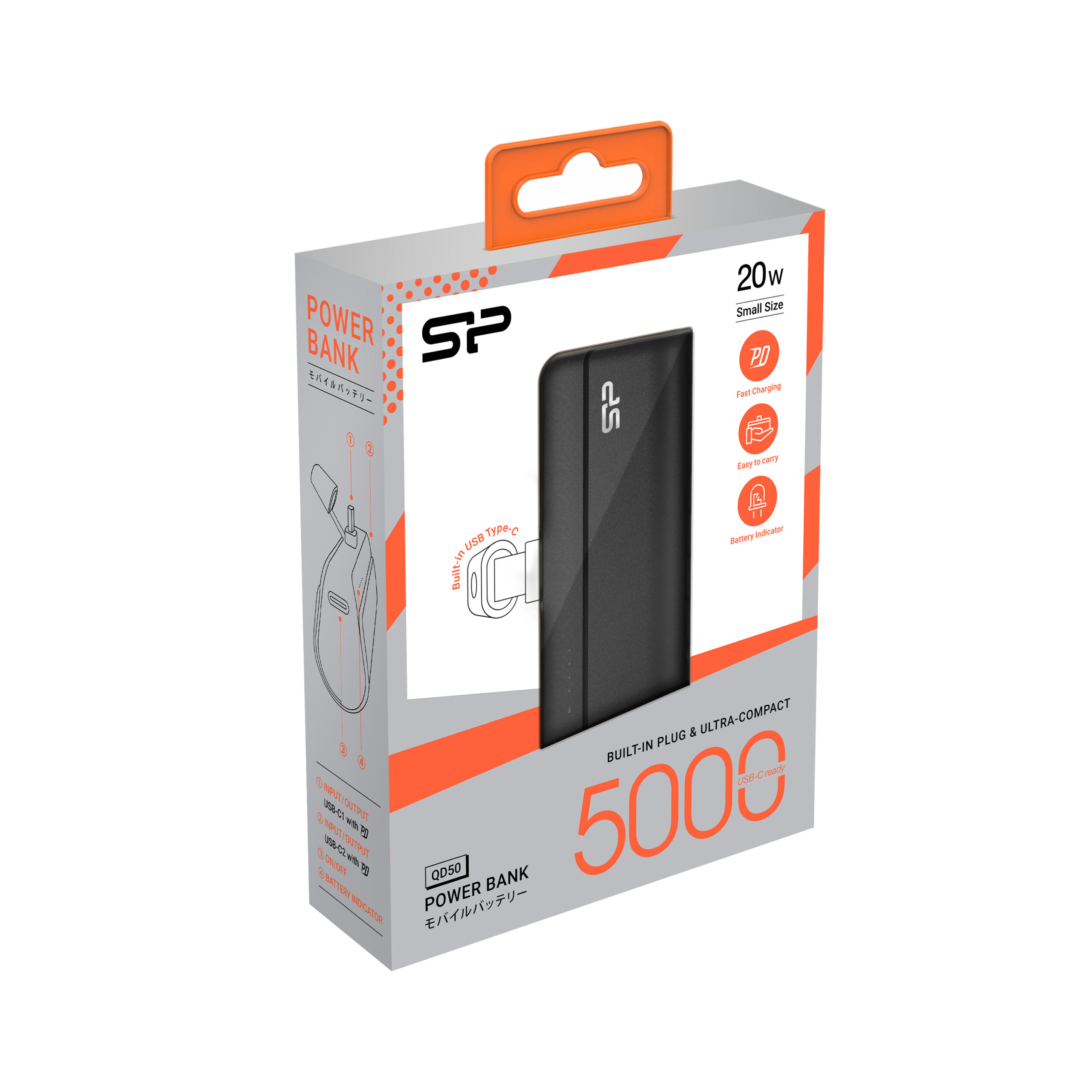 Power bank QD50 5000 mAh Silicon Power - z logo z własnym nadrukiem, kolor czarny
