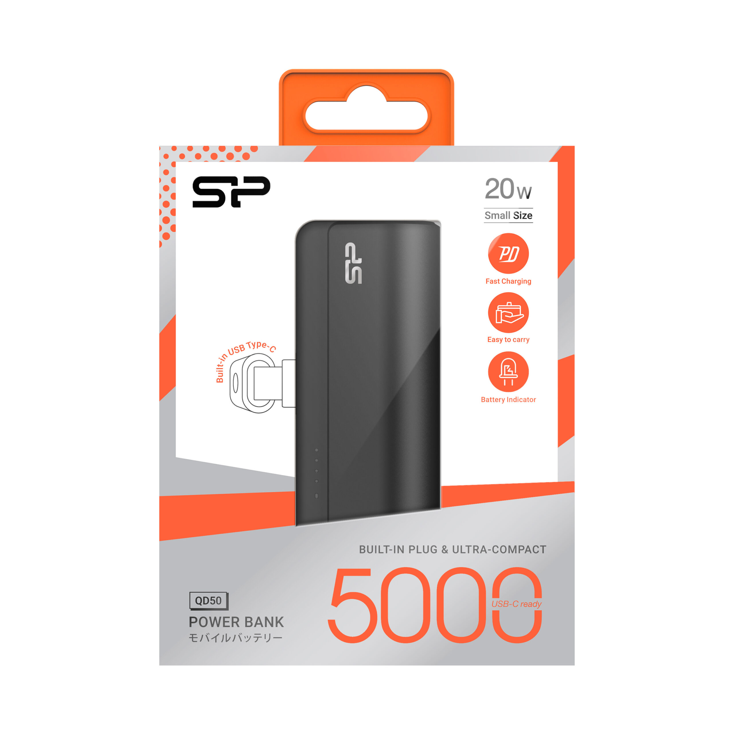 Power bank QD50 5000 mAh Silicon Power - z logo z własnym nadrukiem, kolor czarny