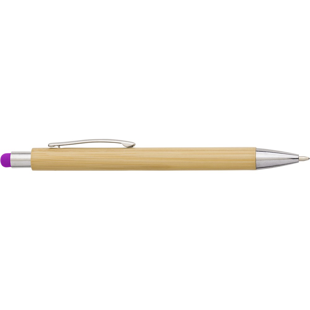 Bambusowy długopis, touch pen z własnym nadrukiem, kolor fuksja