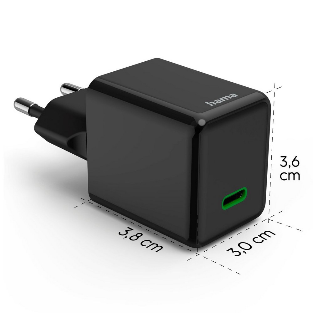 Ładowarka ścienna 45W Hama Supermini z własnym nadrukiem, kolor czarny