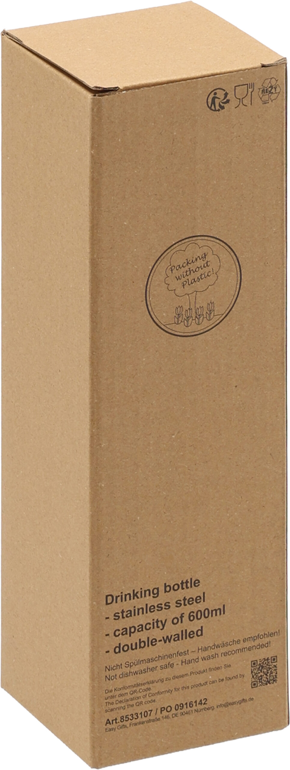 Butelka stalowa BORGHOLM 600 ml - z logo z własnym nadrukiem, kolor szary
