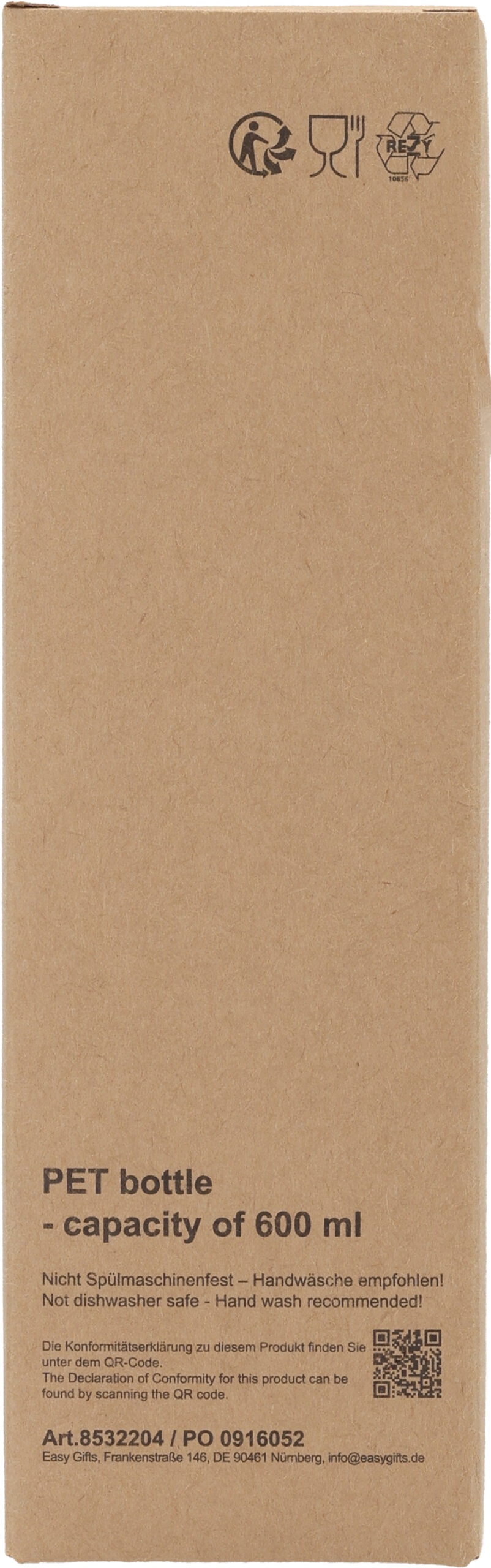 Butelka PET soft touch READING 550 ml - z logo z własnym nadrukiem, kolor przeźroczysty