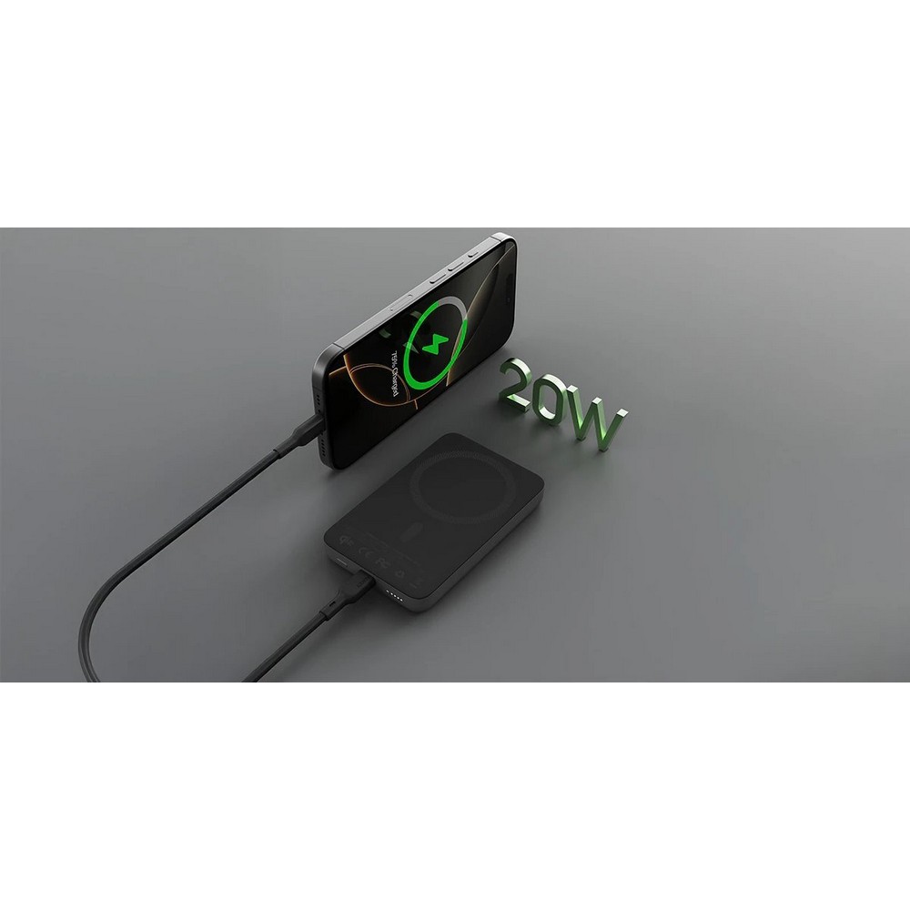 Magnetyczny, bezprzewodowy power bank 10000 mAh Aukey z własnym nadrukiem, kolor czarny