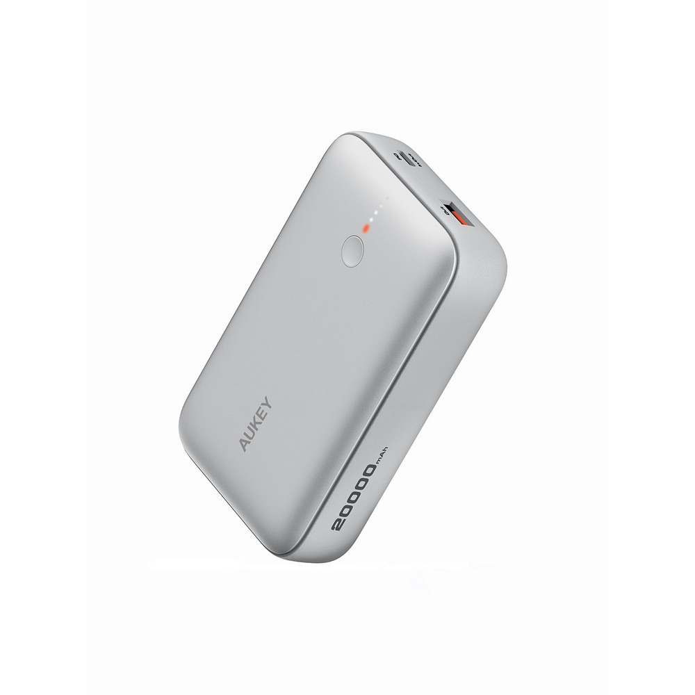Power bank 20000 mAh Aukey z własnym nadrukiem, kolor srebrny