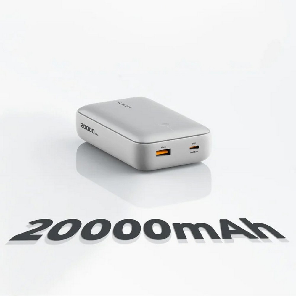 Power bank 20000 mAh Aukey z własnym nadrukiem, kolor srebrny