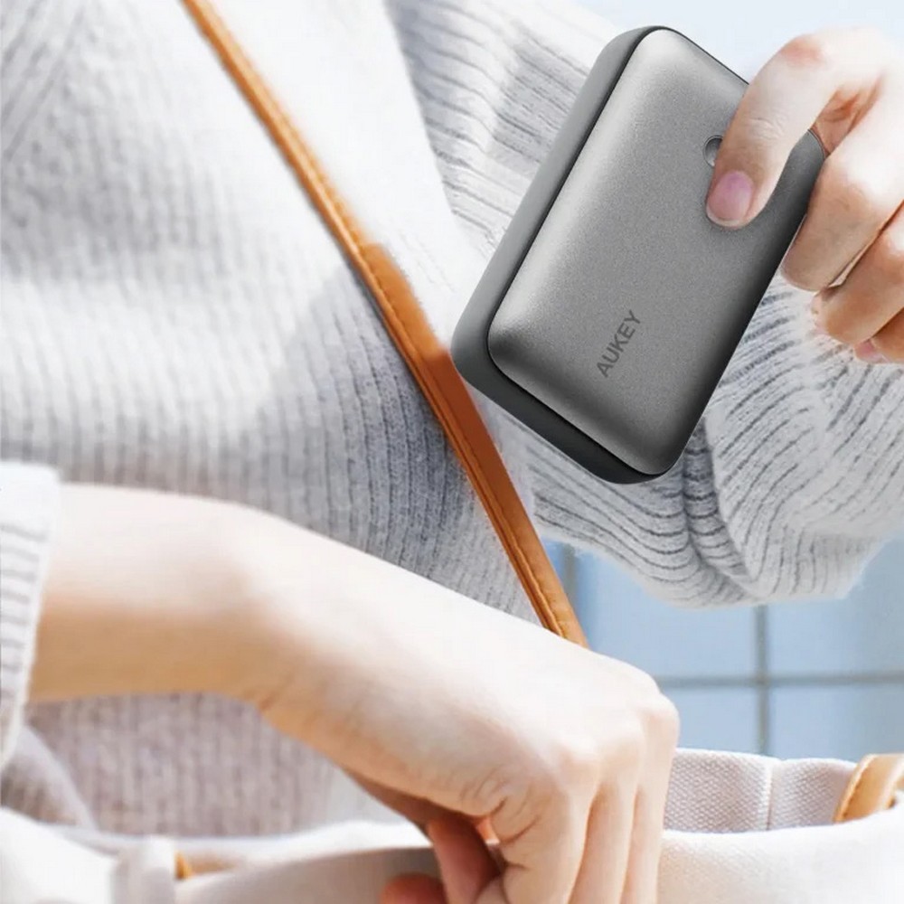 Power bank 20000 mAh Aukey z własnym nadrukiem, kolor grafitowy