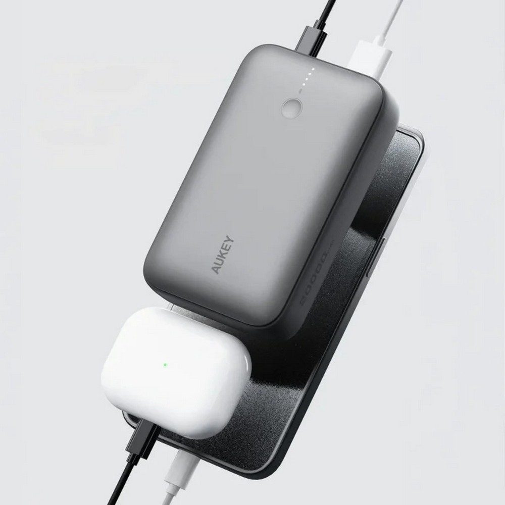 Power bank 20000 mAh Aukey z własnym nadrukiem, kolor grafitowy