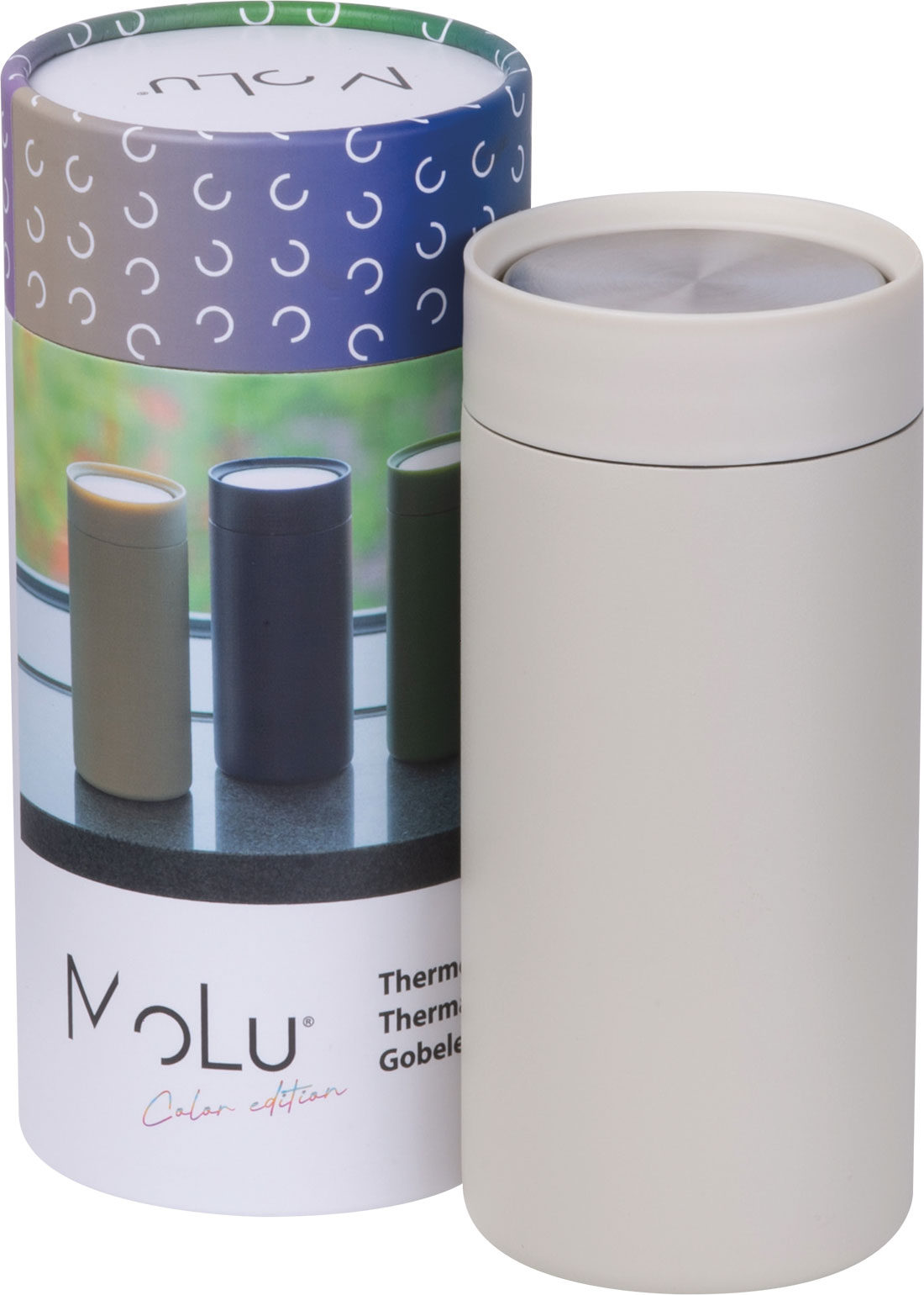 Kubek termiczny stalowy z recyklingu LE PORT MoLu 360 ml - z logo z własnym nadrukiem, kolor beżowy