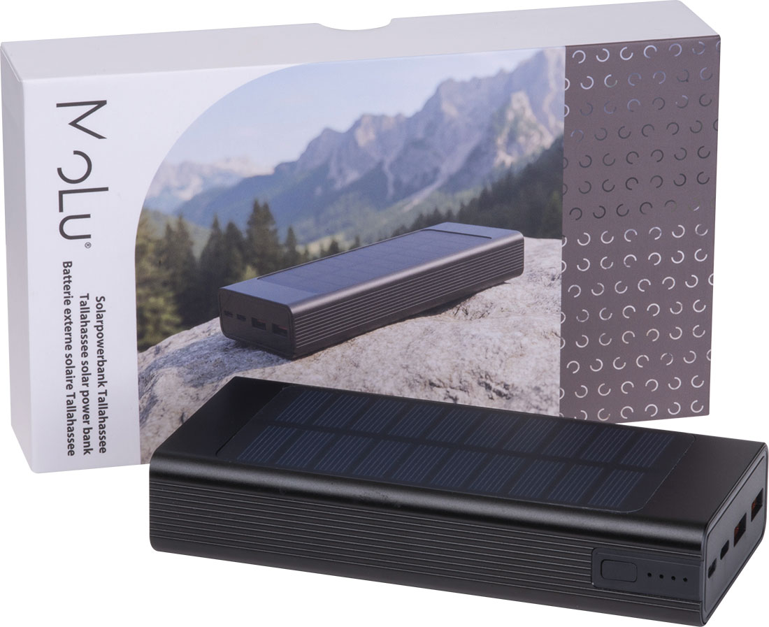 Power bank solarny 20 000 mAh TALLAHASSEE MoLu - z logo z własnym nadrukiem, kolor czarny