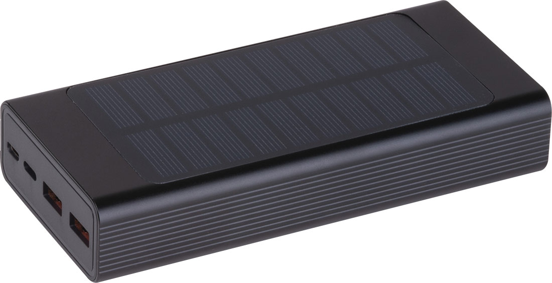 Power bank solarny 20 000 mAh TALLAHASSEE MoLu - z logo z własnym nadrukiem, kolor czarny