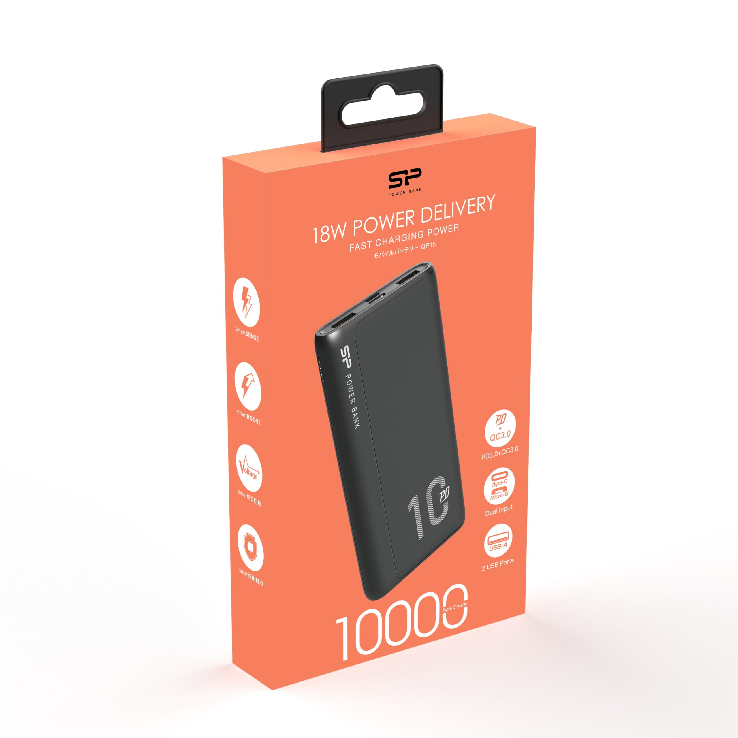POWER BANK QP15 10000 MAH SILICON POWER - z logo z własnym nadrukiem, kolor czarny