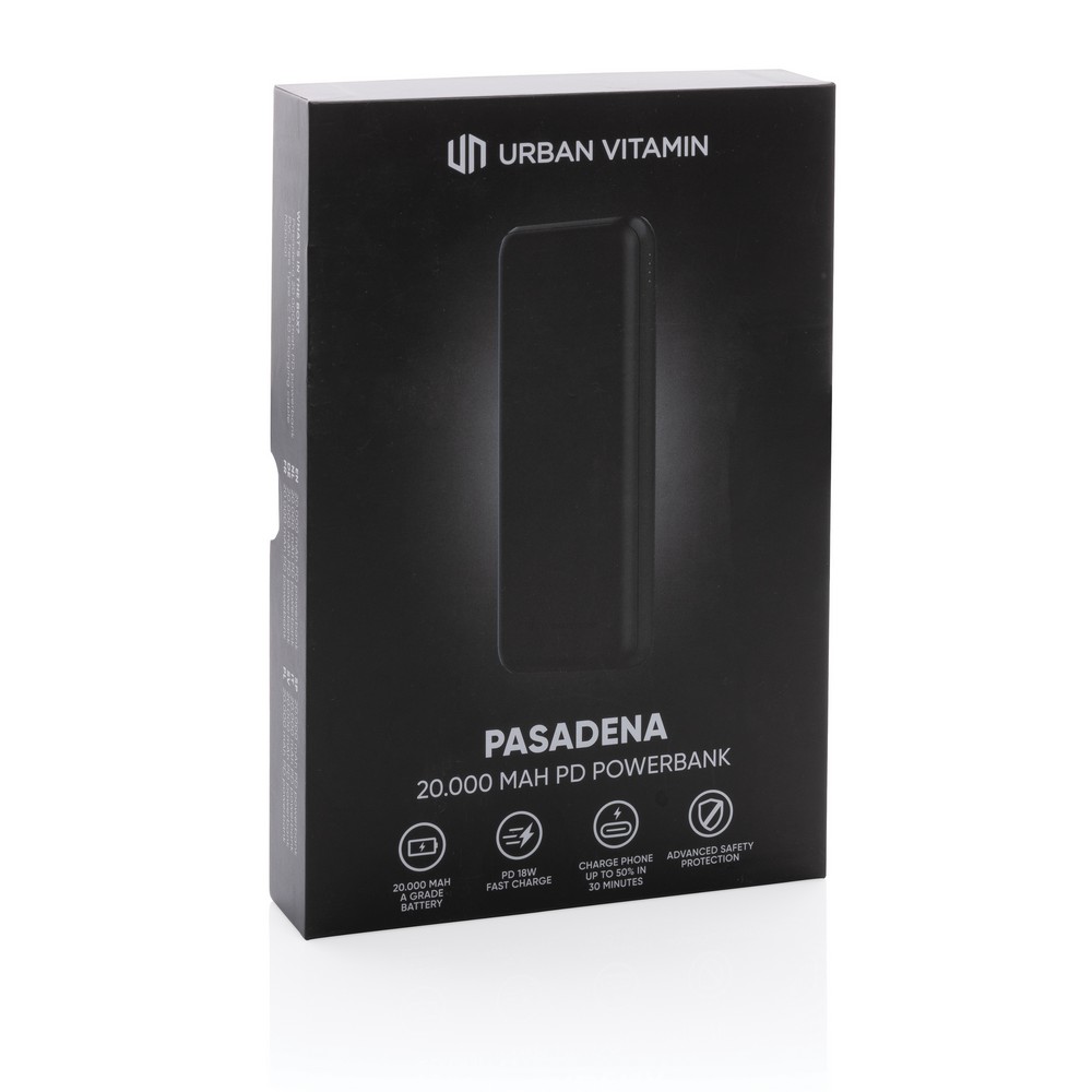 Szybki power bank 20000 mAh Urban Vitamin z własnym nadrukiem, kolor czarny